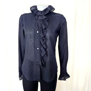 Vintage Bill Atkinson Glen of Michigan black swiss dot ruffled button down 10